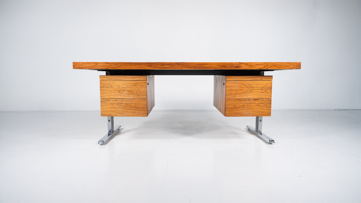 Mid-Century Modern Wooden and Chrome Desk, Italy, 1970s