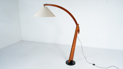 Mid-Century Modern Wooden Arc Floor Lamp, Italy, 1960s