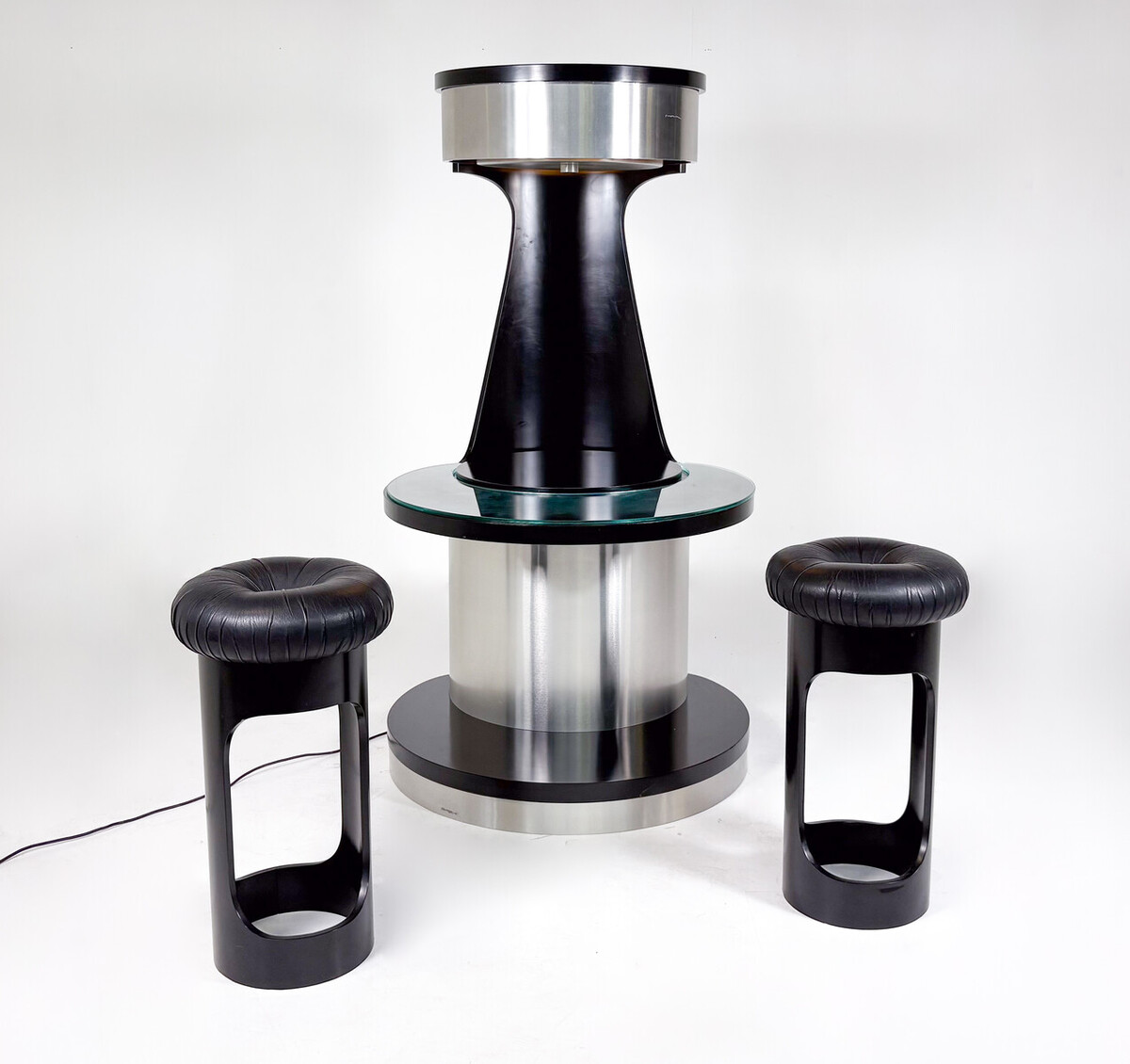 Mid-Century Motorized Bar by Willy Rizzo, Wood Metal and Glass, Italy, 1970s