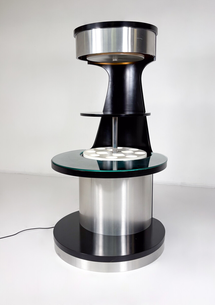 Mid-Century Motorized Bar by Willy Rizzo, Wood Metal and Glass, Italy, 1970s