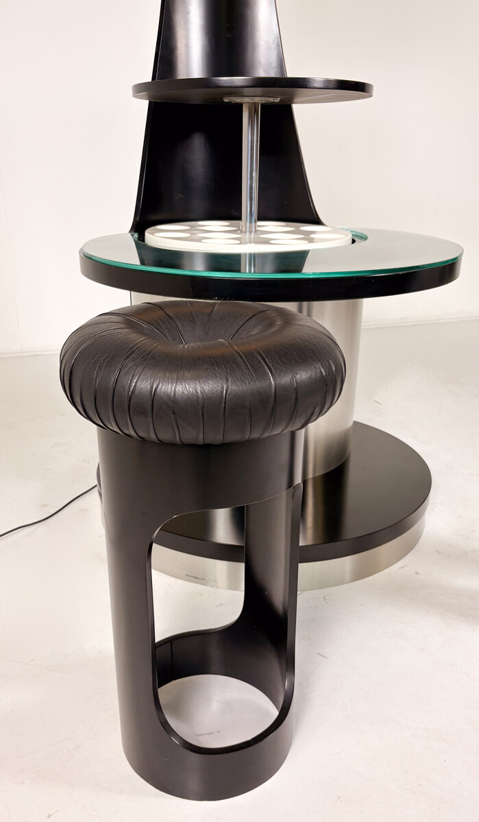 Mid-Century Motorized Bar by Willy Rizzo, Wood Metal and Glass, Italy, 1970s