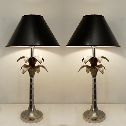 Mid Century Pair Of Palm Tree Table Lamps