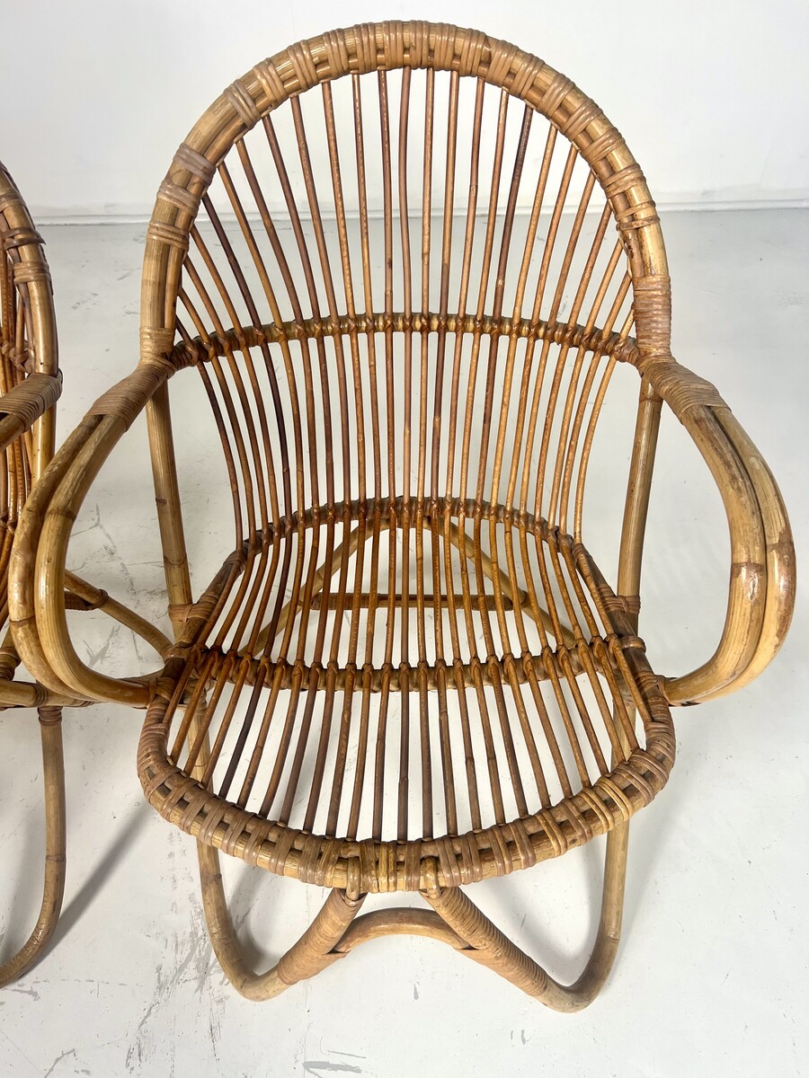 Mid-Century Pair of Rattan Armchairs, Italy