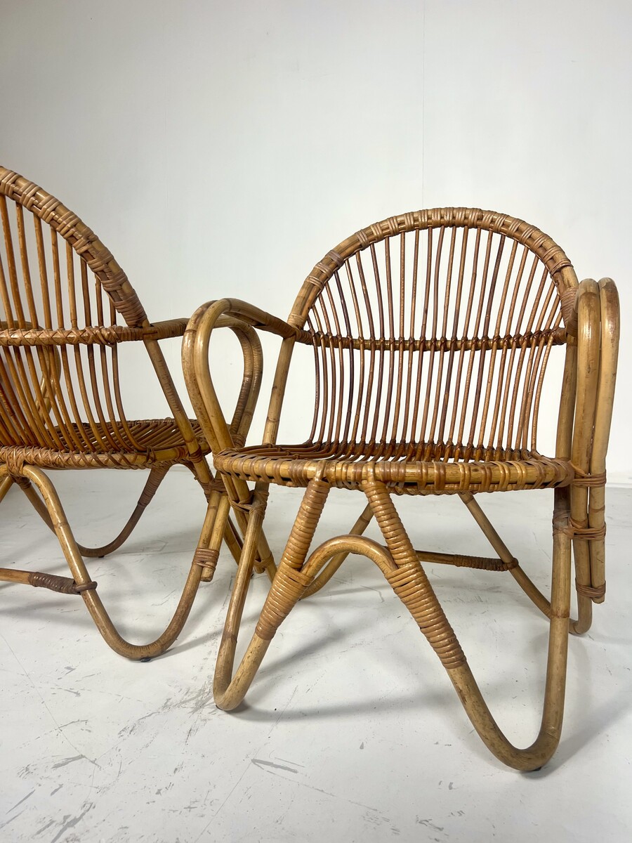 Mid-Century Pair of Rattan Armchairs, Italy
