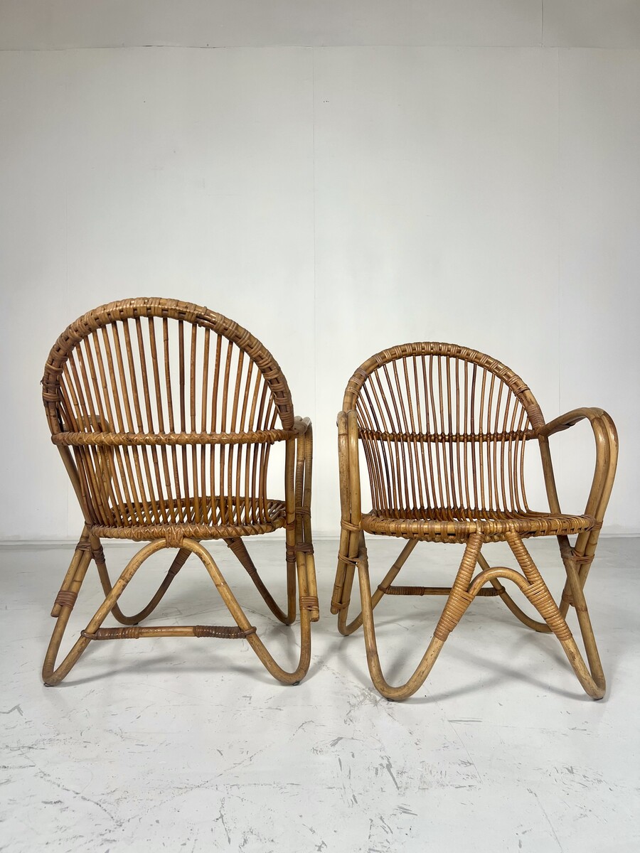 Mid-Century Pair of Rattan Armchairs, Italy