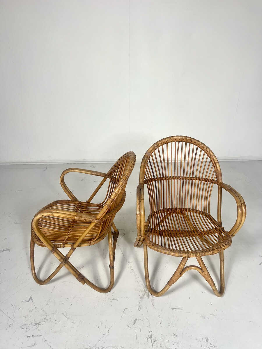 Mid-Century Pair of Rattan Armchairs, Italy