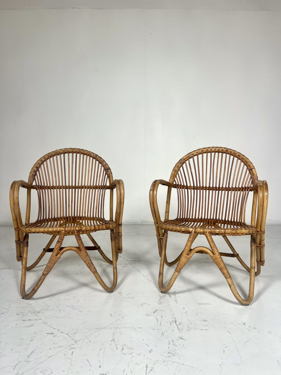 Mid-Century Pair of Rattan Armchairs, Italy