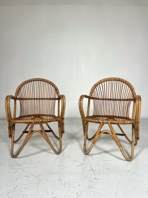 Mid-Century Pair of Rattan Armchairs, Italy