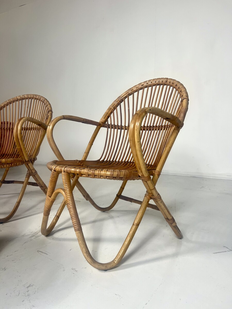 Mid-Century Pair of Rattan Armchairs, Italy