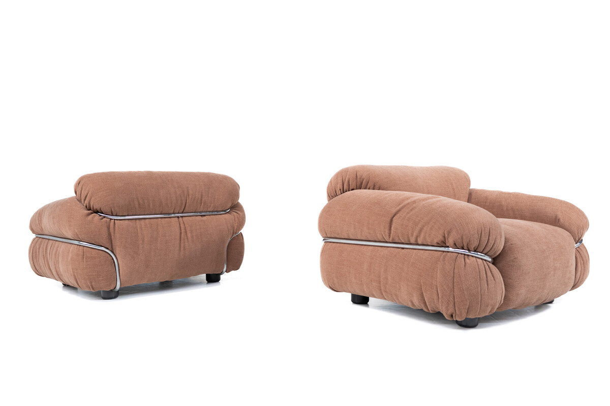 Mid-Century Pair of Sesann Armchairs by Gianfranco Frattini for Cassina, Italy, 1970s - New Upholstery