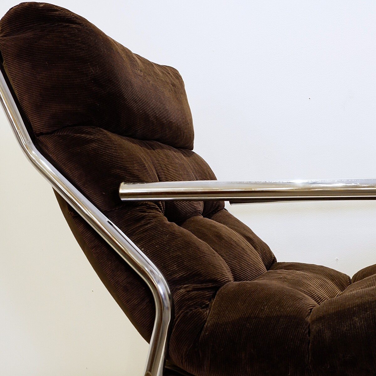 Mid-century pair of tubular chrome armchairs by Gillis Lundgren for Ikea , 1970s - original Brown velvet