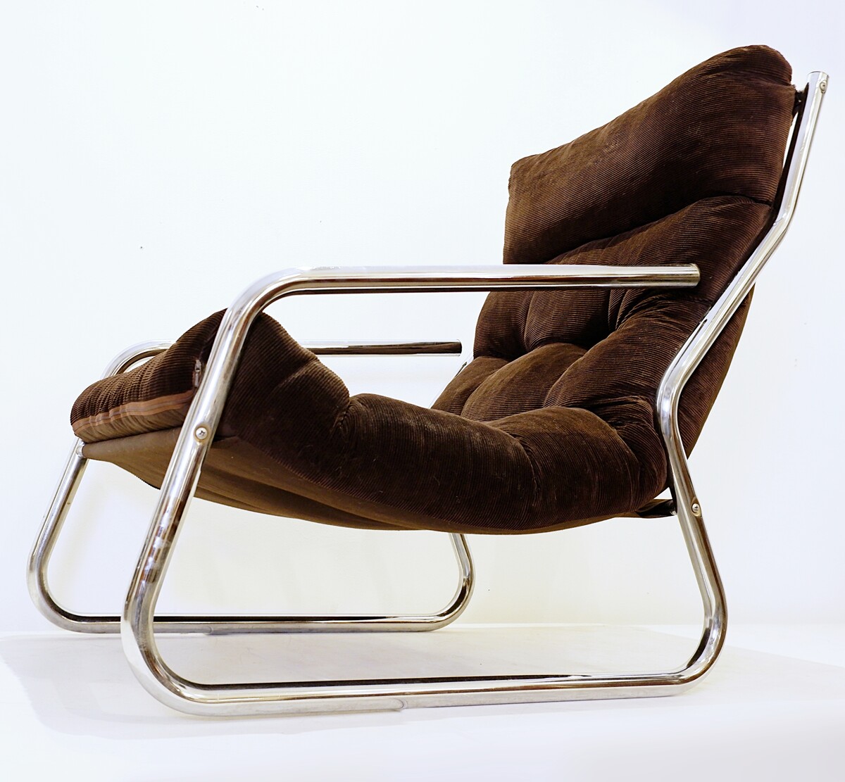 Mid-century pair of tubular chrome armchairs by Gillis Lundgren for Ikea , 1970s - original Brown velvet