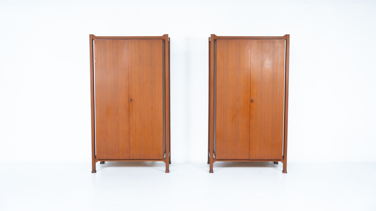 Mid-Century Pair of Wooden Wardrobes, Italy, 1960s