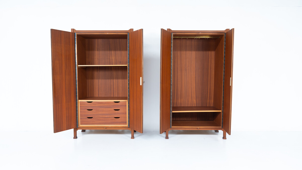 Mid-Century Pair of Wooden Wardrobes, Italy, 1960s