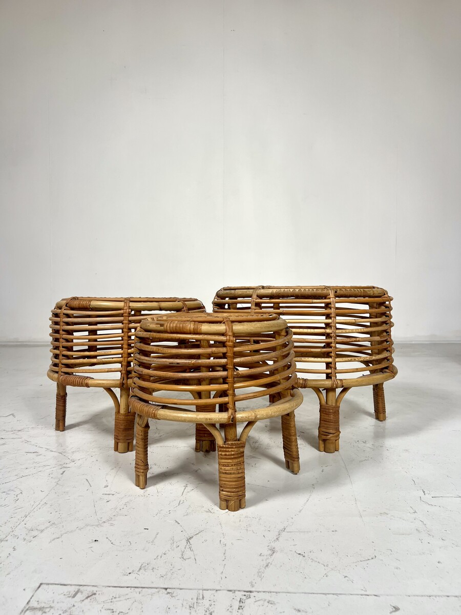 Mid-Century Rattan Nesting Coffee Table, Set of 3