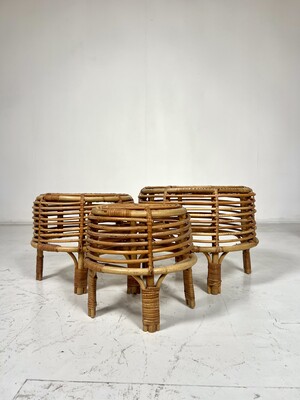 Mid-Century Rattan Nesting Coffee Table, Set of 3