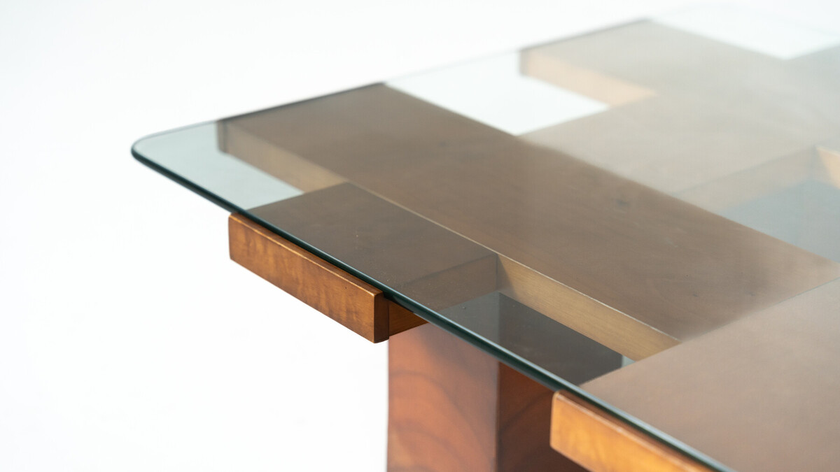 Mid-Century Rectangular Coffee Table, Walnut and Glass, Italy , 1960s
