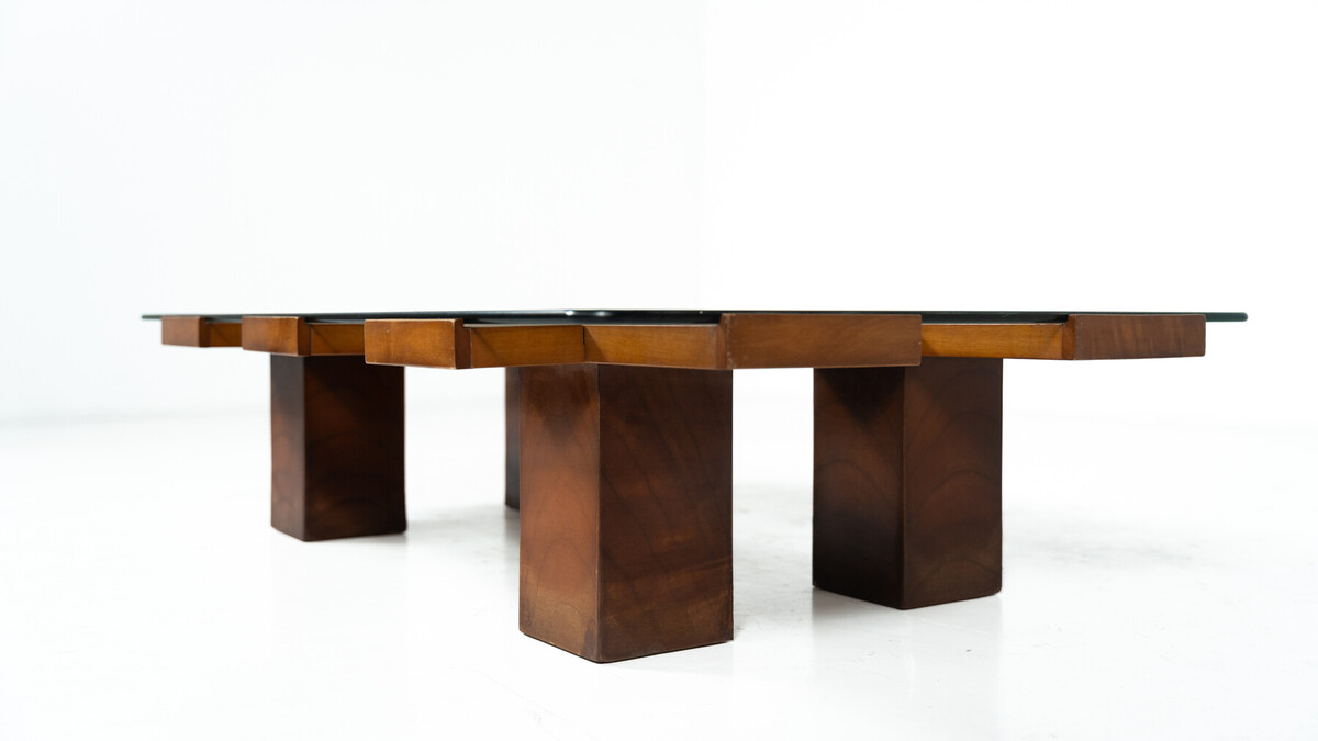 Mid-Century Rectangular Coffee Table, Walnut and Glass, Italy , 1960s