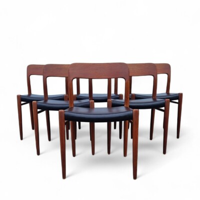 Mid century Set of 6 Scandinavian chairs in teck Mod. 75 by Niels O'Moller, 1960's