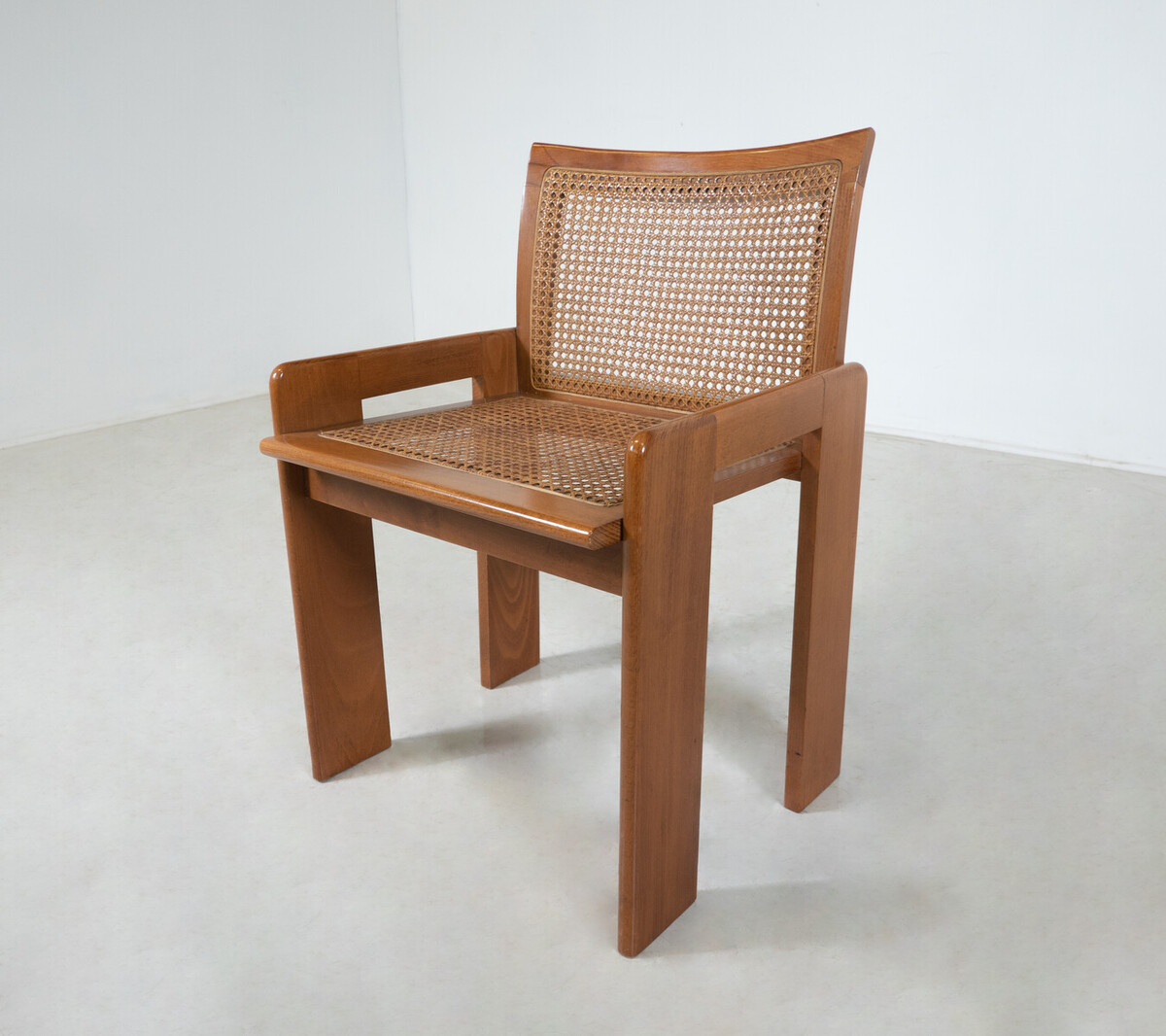 Mid-Century Set of 6 Wooden Chairs, Oak and Cane,1970s, Italy