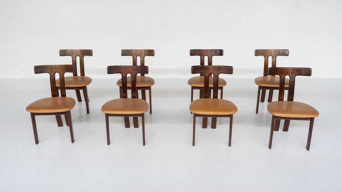 Mid-Century Set of 8 T Chairs, Scandinavian Style, 1960s