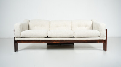 Mid-Century Sofa Oriolo by Claudio Salocchi for Sormani Wood and White Fabric - Italy 1960s