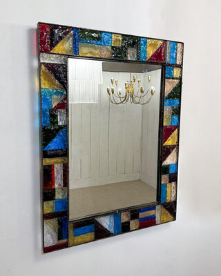 Mid-Century Stained Glass Mirror, 1950s