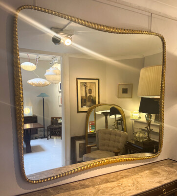 Mid-Century Twisted Gilded Wood Mirror attribued to Osvaldo Borsani, 1950s