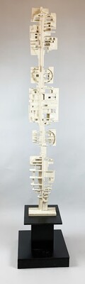 Mid-Century White Wood TOTEM Sculpture by André Pailler - France 1970s