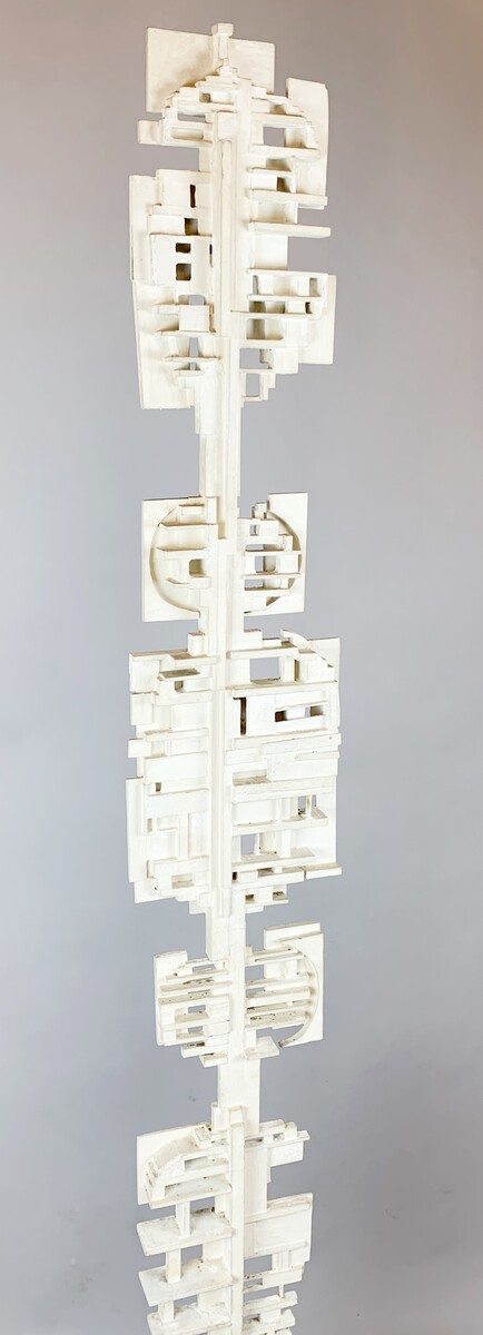 Mid-Century White Wood TOTEM Sculpture by André Pailler - France 1970s