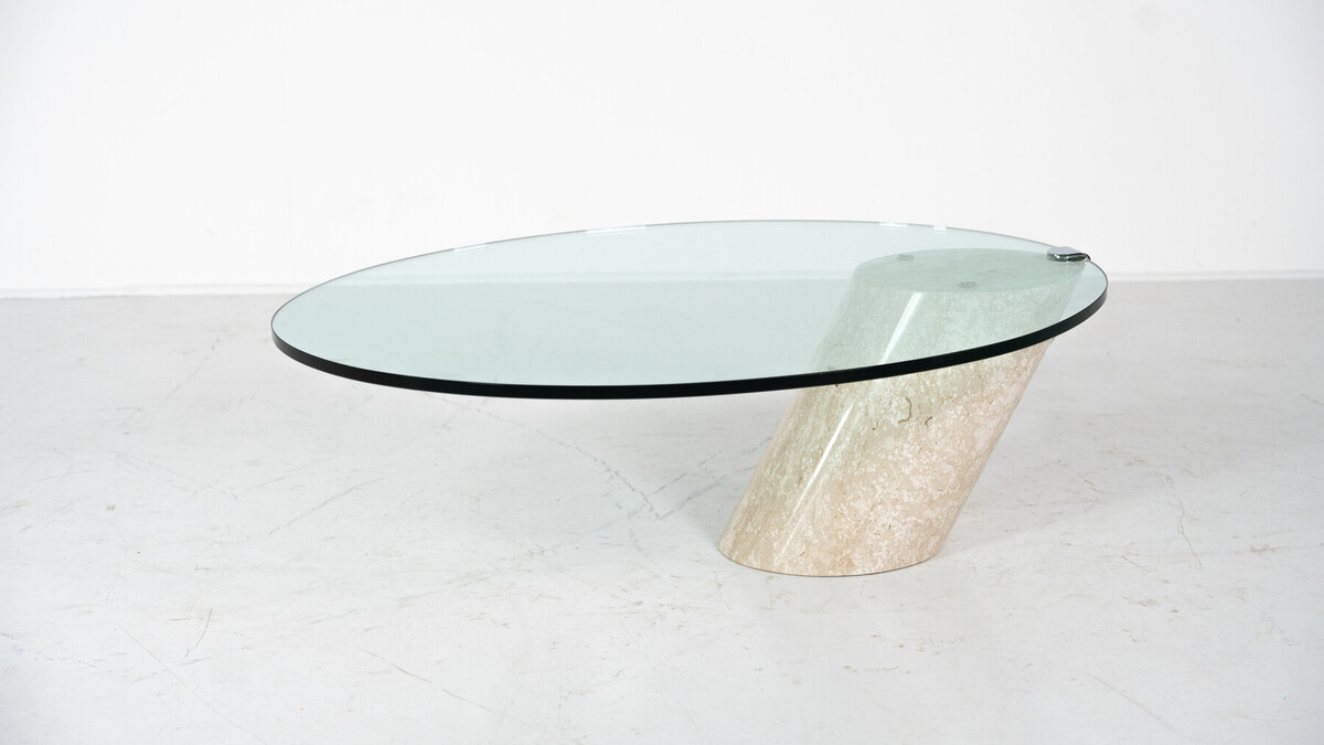 Model K1000 Travertine & Glass Coffee Table By Team Form