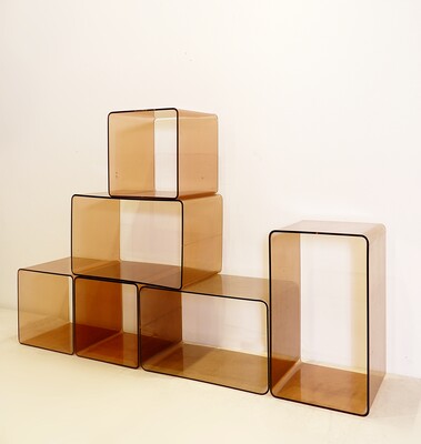 Modular plexiglass wall shelves from the 70s in the style of Michel Dumas