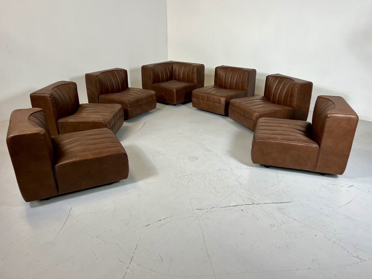 Modular Sofa Model '9000' By Tito Agnoli For Arflex, Italy, 1970s, Leather Upholstery