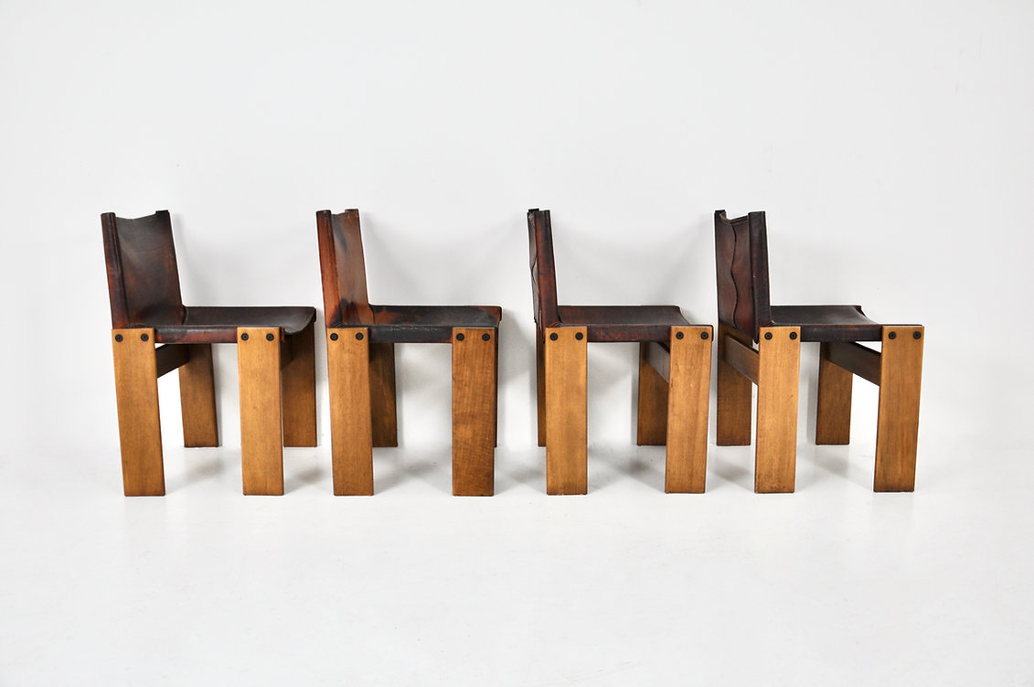 Monk Dining Chairs by Afra & Tobia Scarpa for Molteni, 1970s, set of 4