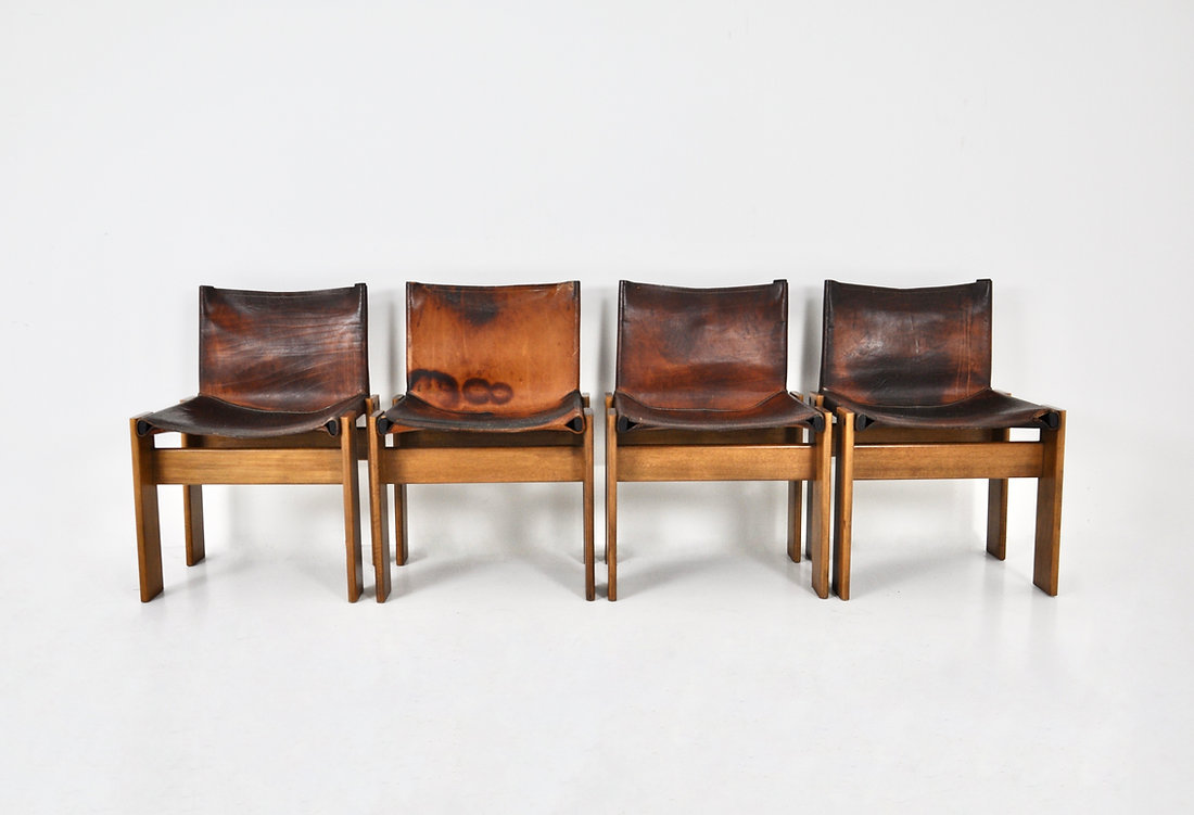 Monk Dining Chairs by Afra & Tobia Scarpa for Molteni, 1970s, set of 4