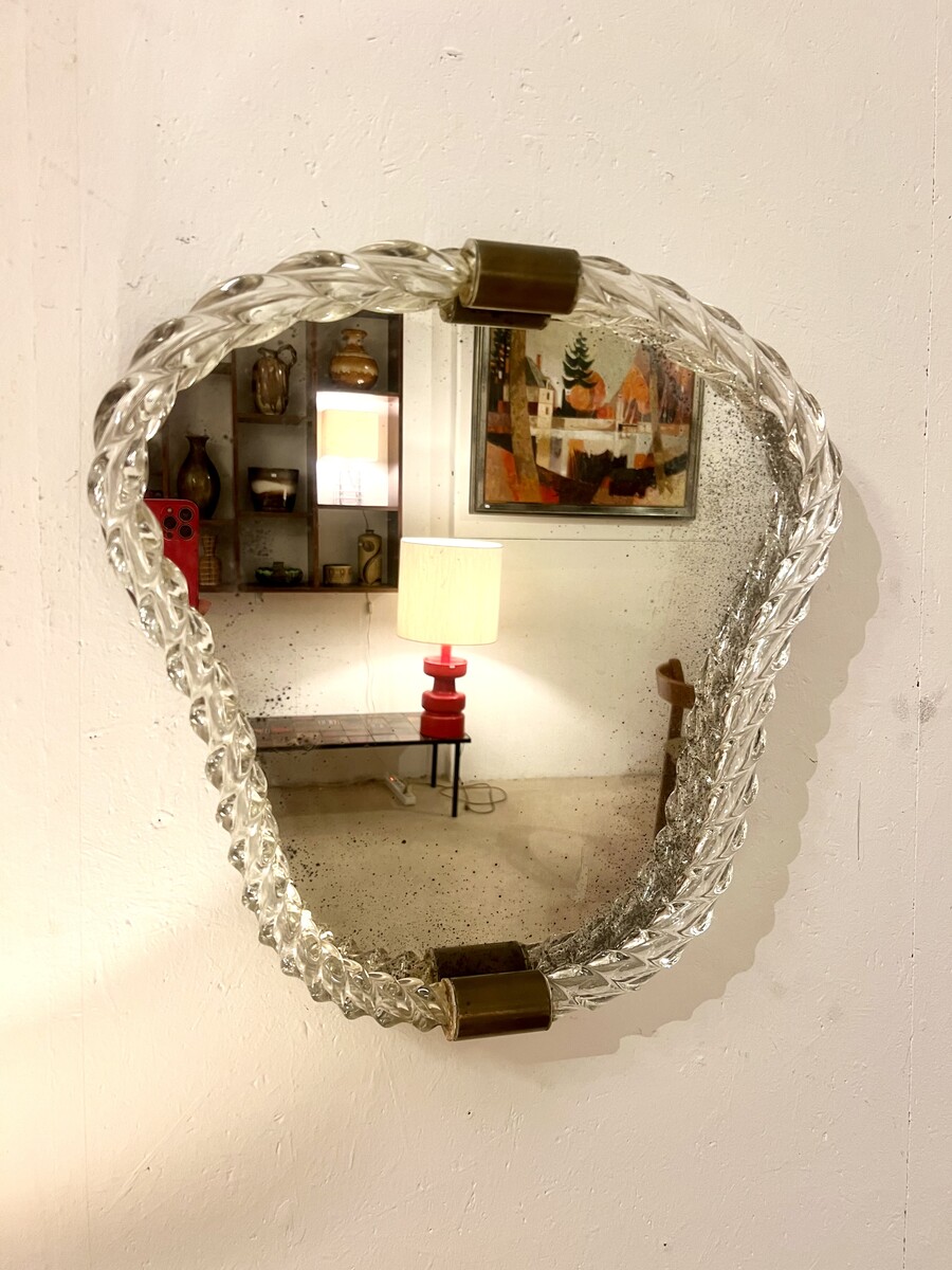 Murano Glass Wall Mirror By Barovier & Toso, 1940s