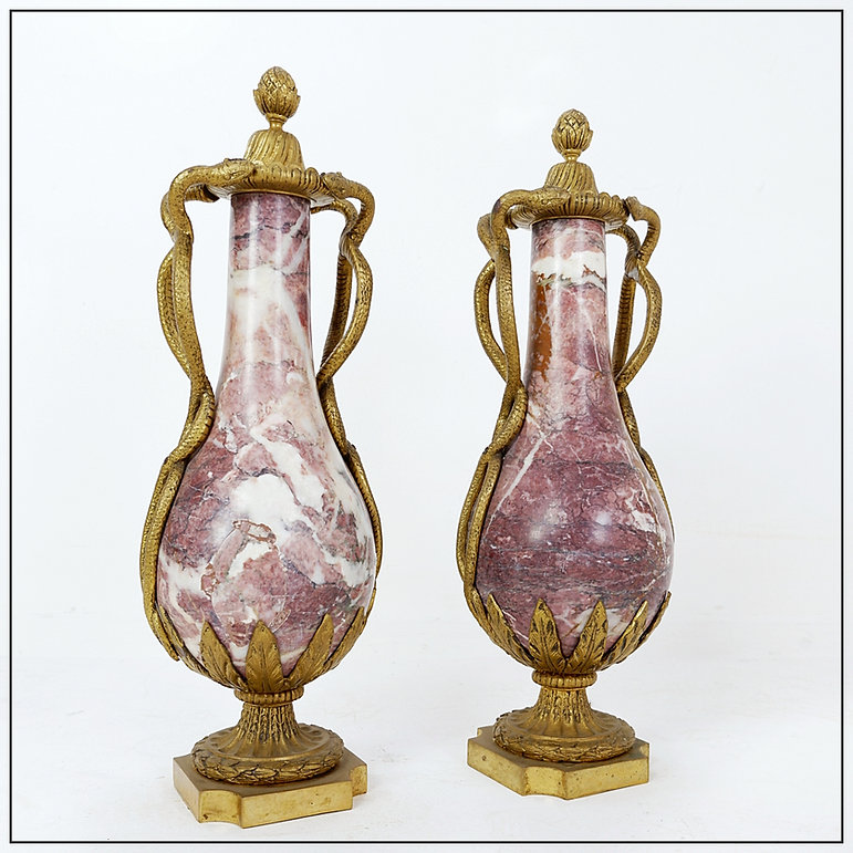 Pair of 19th Century French Louis XVI Marble and Bronze Cassolettes