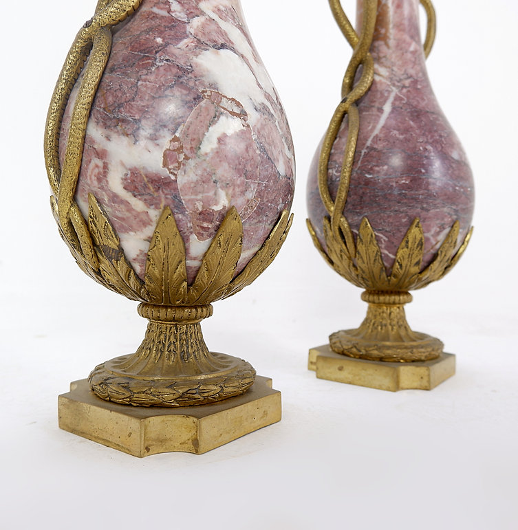 Pair of 19th Century French Louis XVI Marble and Bronze Cassolettes