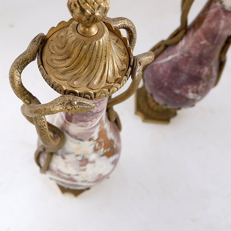 Pair of 19th Century French Louis XVI Marble and Bronze Cassolettes