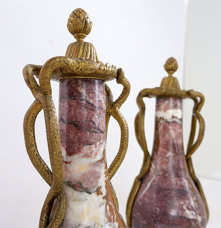 Pair of 19th Century French Louis XVI Marble and Bronze Cassolettes