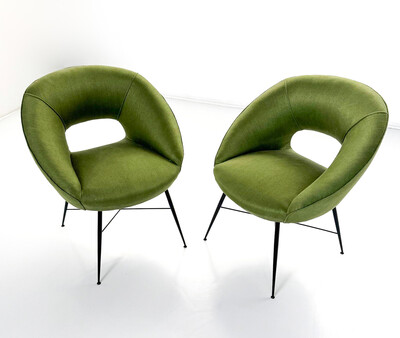 Pair of Armchairs by Silvio Cavatorta, Italy, 1950s - New Upholstery