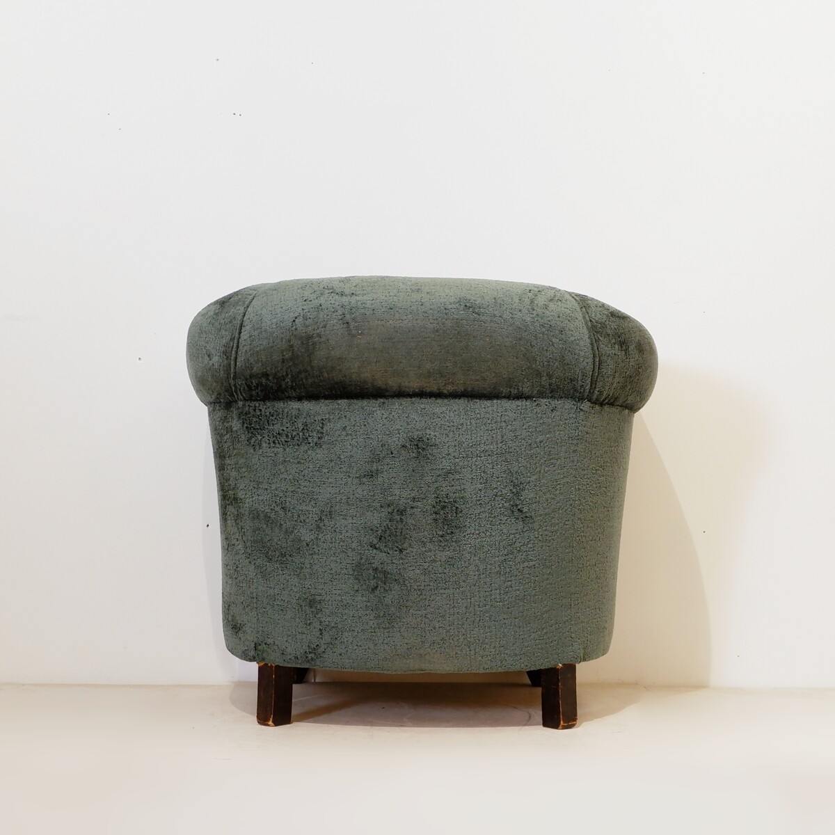 Pair of Art Deco club chairs – newly upholstered in green textured velvet
