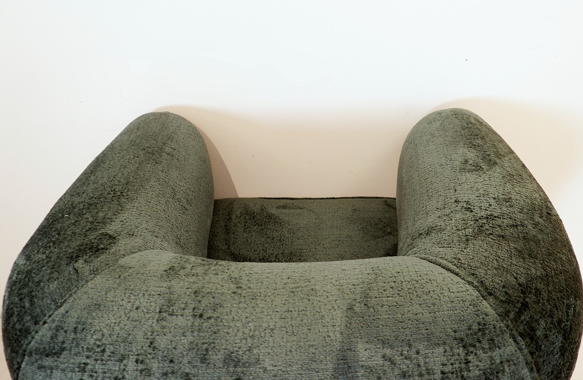 Pair of Art Deco club chairs – newly upholstered in green textured velvet