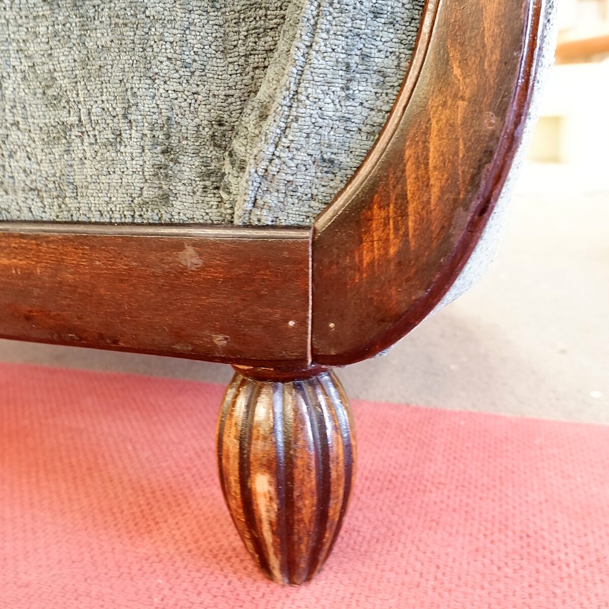 Pair of Art Deco club chairs – newly upholstered in green textured velvet