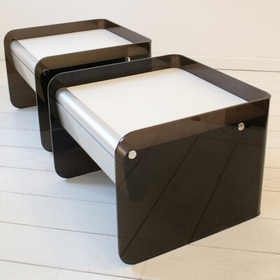 Pair of bedside tables in Altuglas by Bernard Govin for Duralinox, circa 1970.