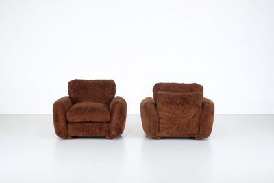 Pair of Brown fabric armchairs, Italy - 1970s