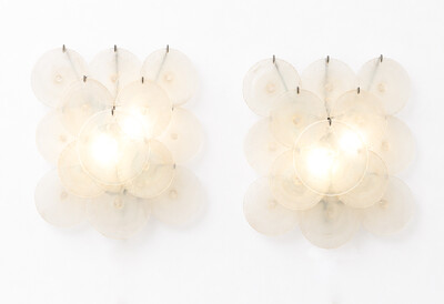 Pair of Carlo Nason Wall Lamps With Murano Glass Discs - 1960s