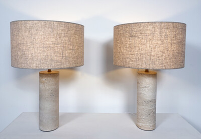 Pair of Contemporary Table Lamps, Travertine, Italy
