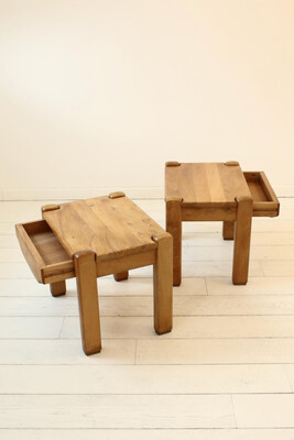 Pair of elm nightstands by Maison Regain, France, 1970s.