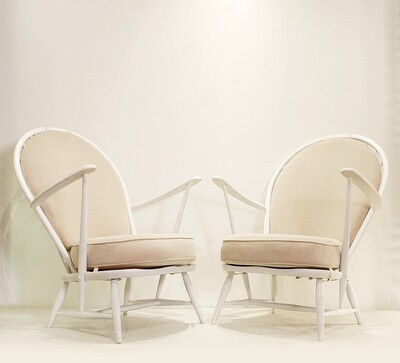 Pair of Ercol 317 Low Grandfather Armchairs in Elm wood lacquered - 1960s